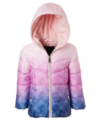 Ixtreme Little Girls Ombre Butterfly Printed Puffer Jacket with