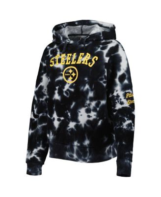 Women's Black Pittsburgh Steelers Cloud Dye Fleece Pullover Hoodie