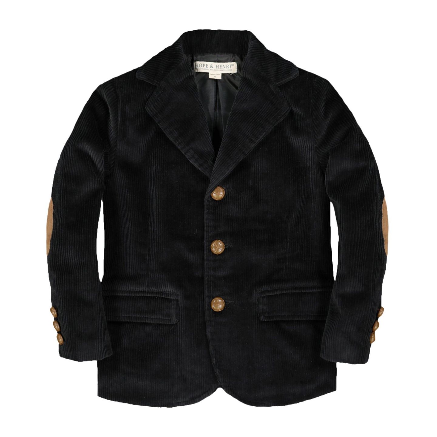 Пиджак Hope & Henry Corduroy Blazer with Elbow Patches для мальчиков-малышей, цвет: Чёрный — фото 1