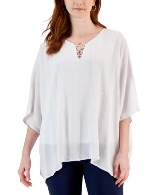 JM Collection - Women's Lurex O-Ring Poncho
