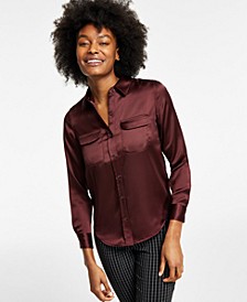 Women's Satin Collared Utility Blouse, Created for Macy's