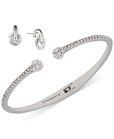 Silver-Tone 2-Pc. Set White Floating Stone & Crystal Cuff Bangle Bracelet & Matching Stud Earrings
