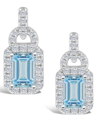 Topaz (1 2/5 ct. t.w.) and Topaz (3/8 ct. t.w.) Halo Drop Earrings in Sterling Silver