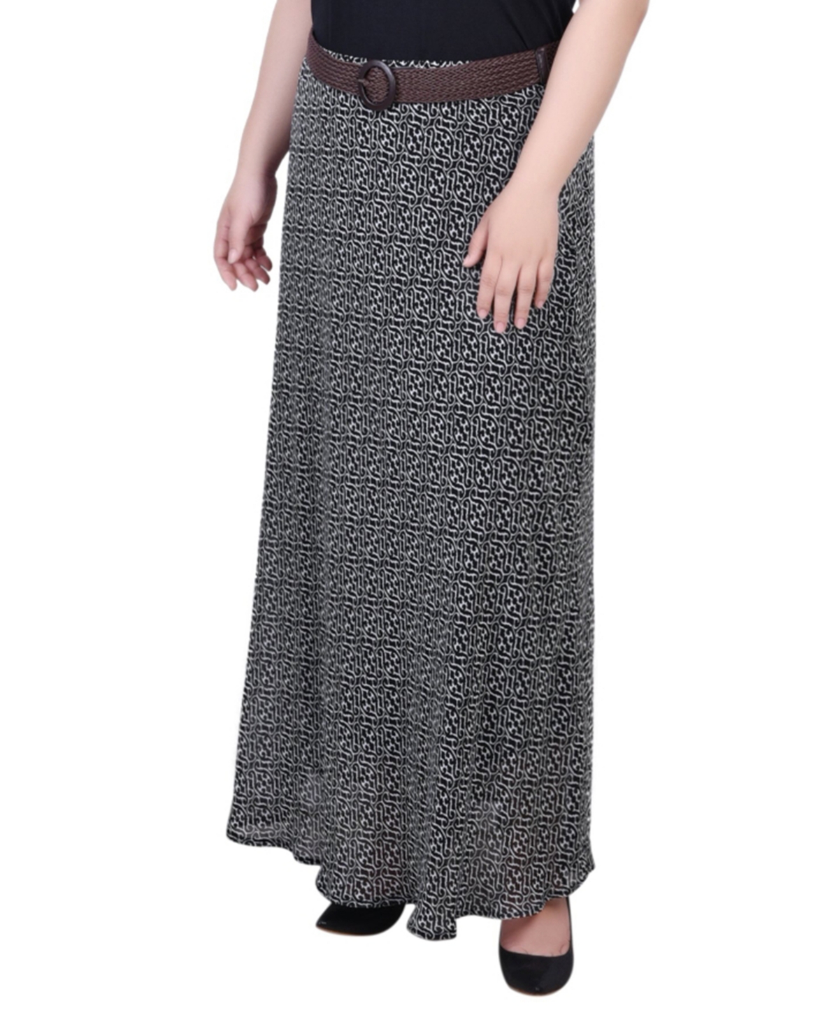 Shop Ny Collection Plus Size Chiffon Maxi Skirt In Black White Swirl