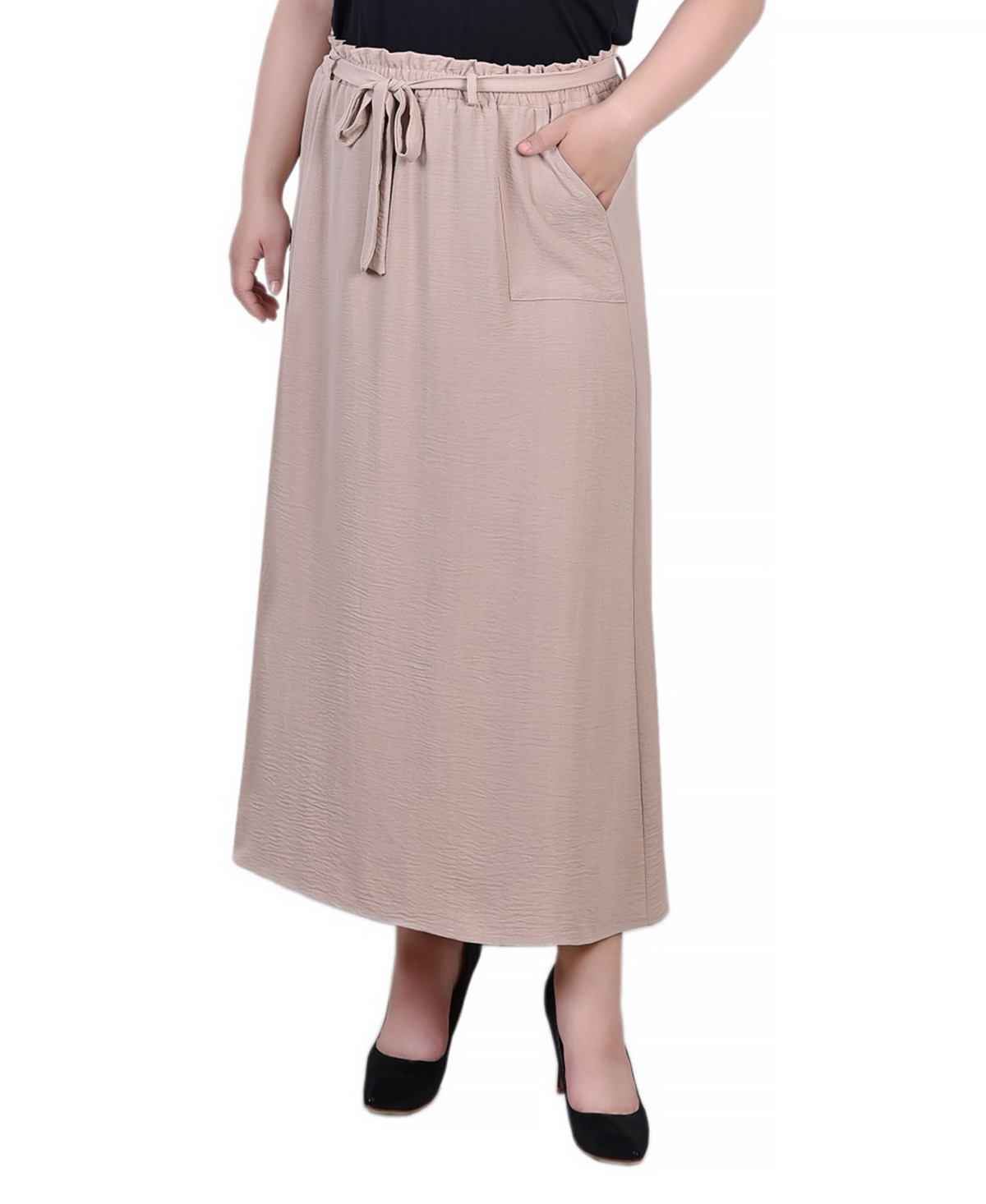 NY COLLECTION PLUS SIZE ANKLE LENGTH BELTED A-LINE SKIRT