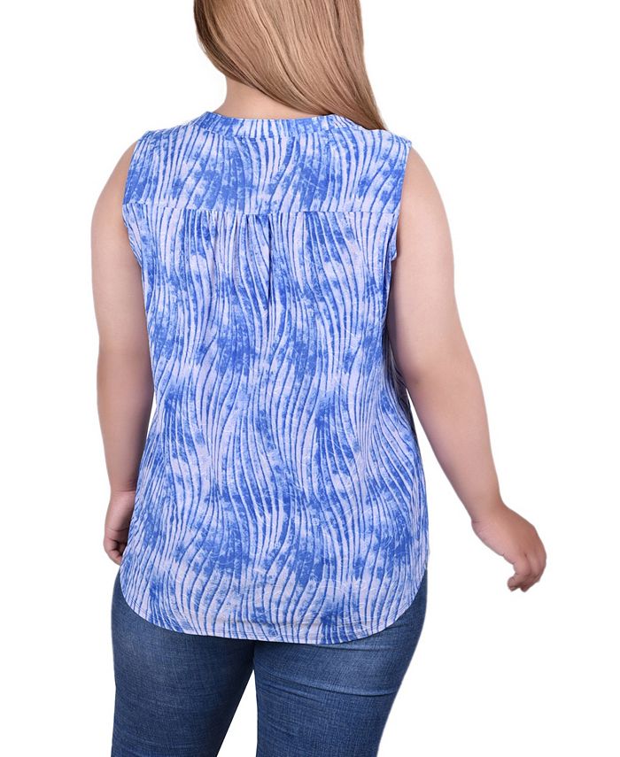 NY Collection Plus Size Sleeveless Jacquard Y Neck Top - Macy's