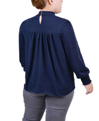 Plus Size Long Sleeve Top with Smocking Details