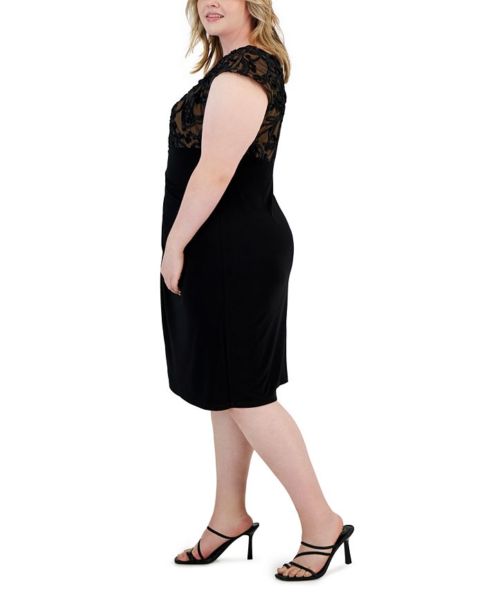 Connected Women's Plus Sequin Lace Sheath Dress Black Size 16W