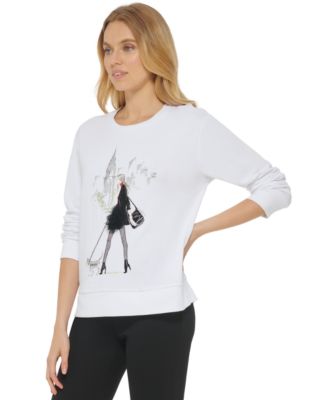 DKNY Women's Dog Walking-Motif Crewneck Sweatshirt