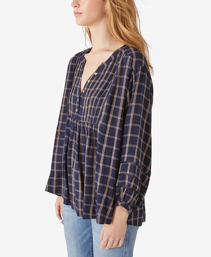Lucky Brand Plaid Popover HalfButton Down Shirt & Reviews Tops