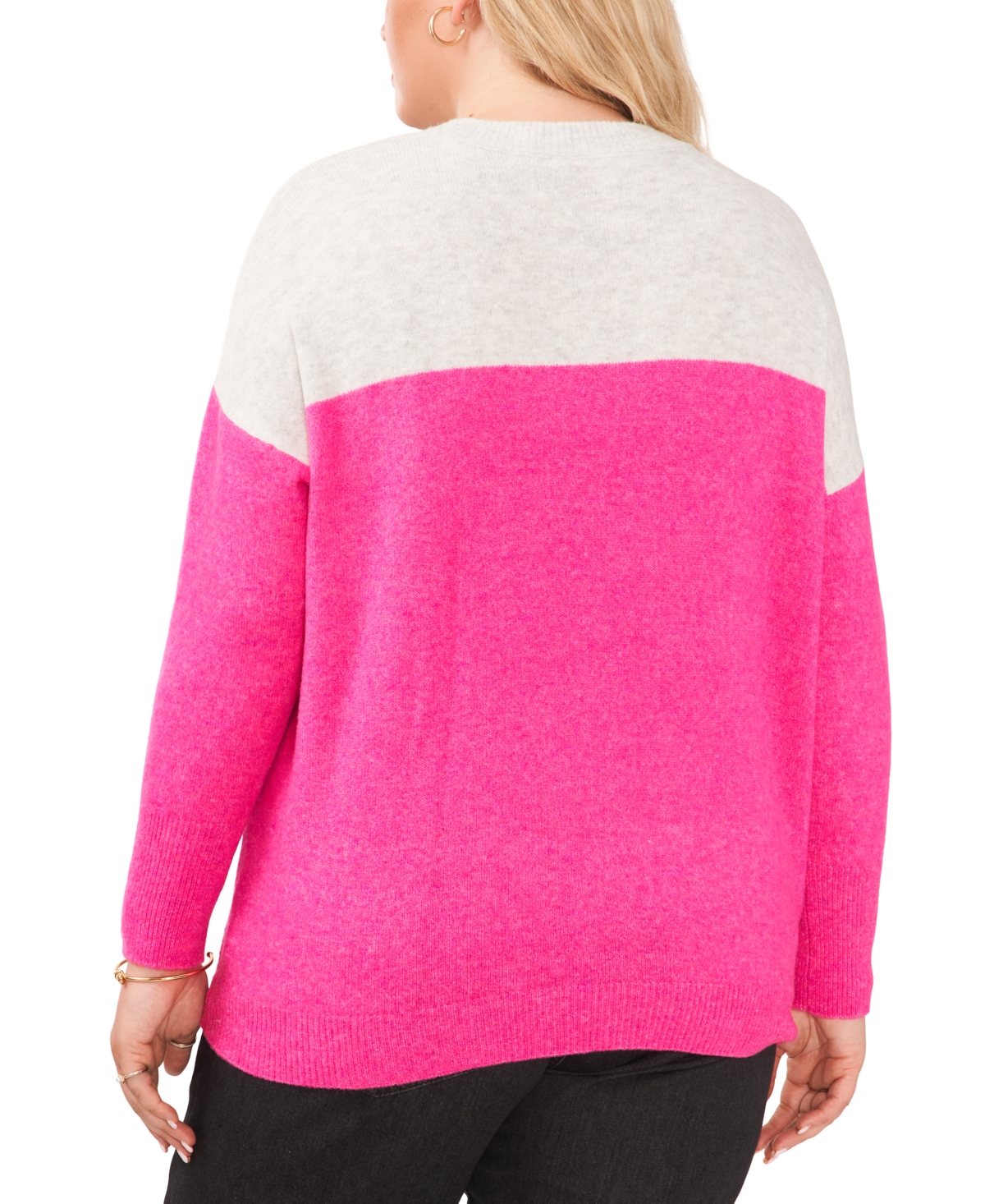 Vince Camuto Plus Size Cozy Extended Shoulder Color Blocked Sweater