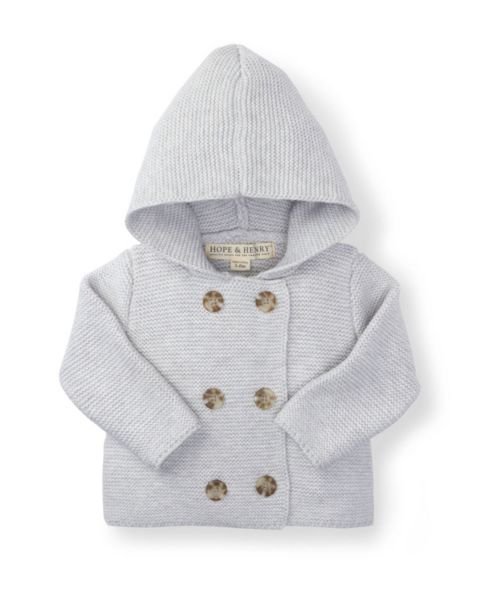 Свитер Hope & Henry Long Sleeve Button Front Hooded для девочек-малышей, цвет: Светлый серый меланжевый