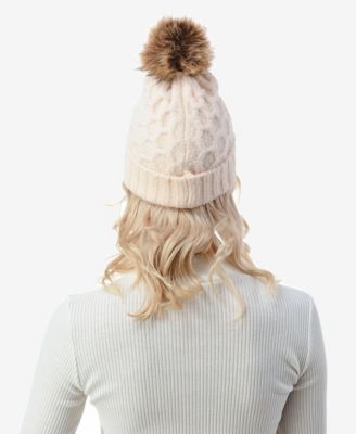 Women's Cable Knit Pom Beanie with Cuff