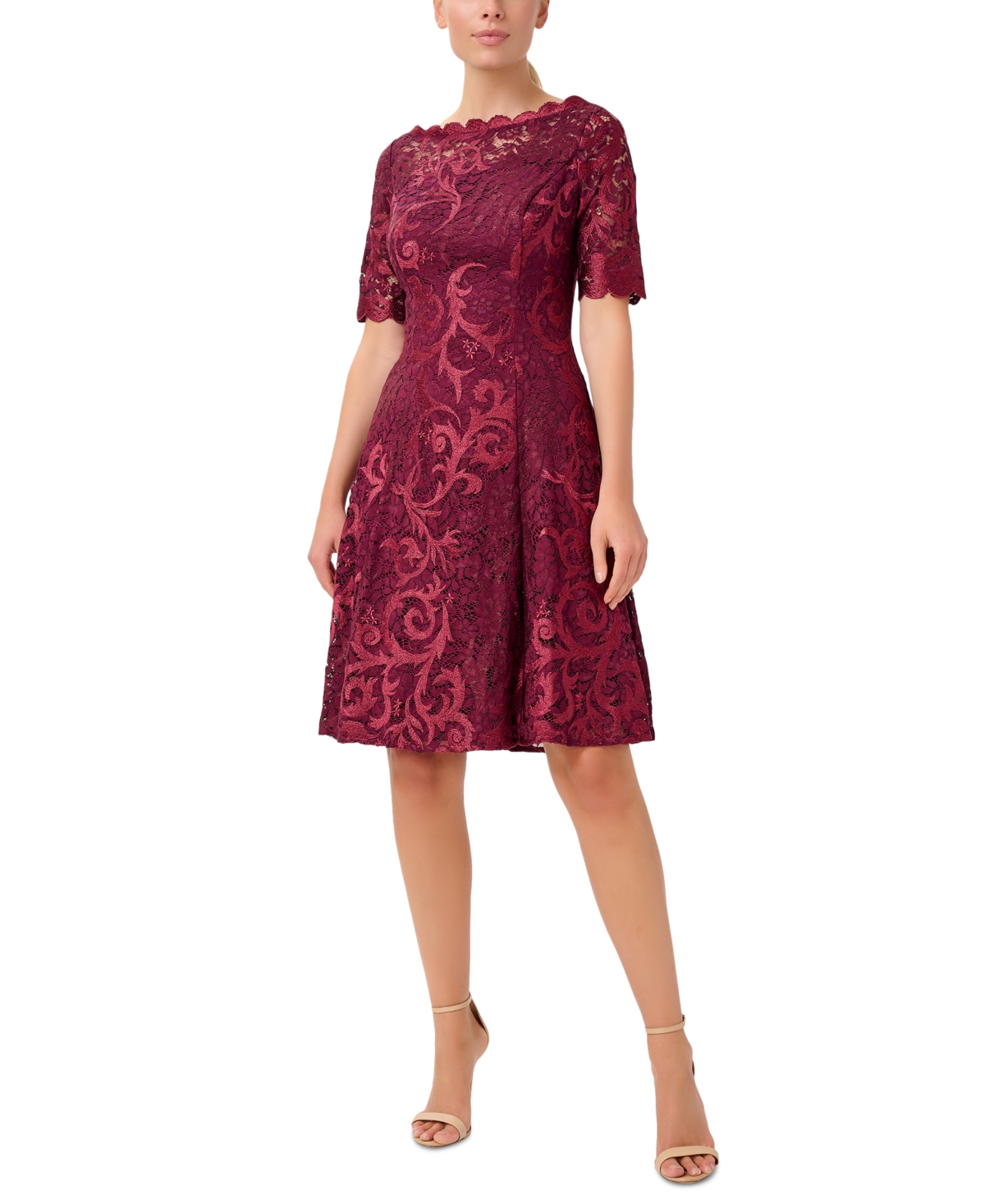 ADRIANNA PAPELL LACE FIT & FLARE DRESS