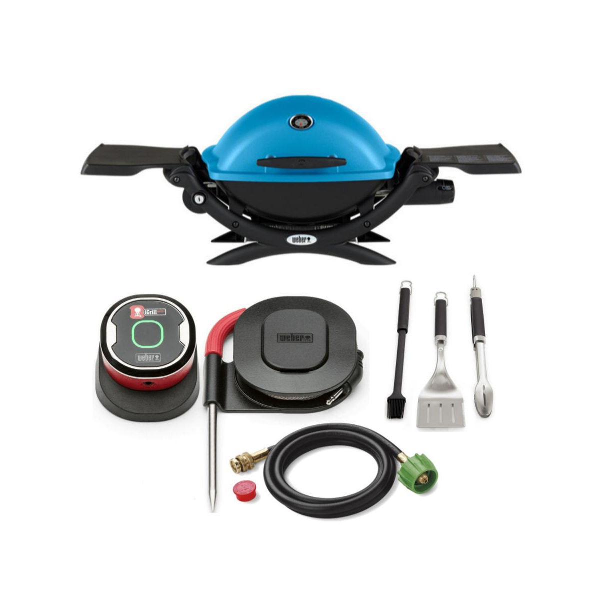 Q 1200 Gas Grill (Blue) With Adapter Hose, Thermometer And Tool - Blue