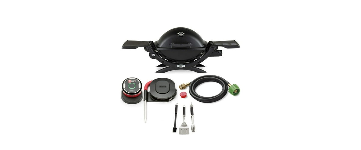 Q 1200 Gas Grill (Black) With Adapter Hose,thermometer And Tool Set - Black