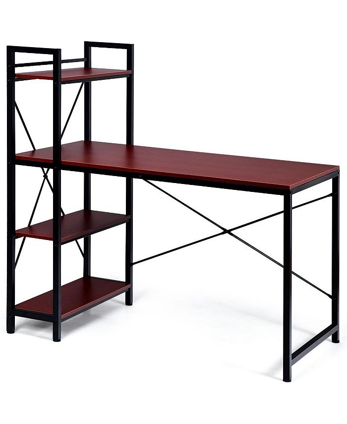 Costway 47.5'' Compact Computer Desk With 4Tier Storage Bookshelves
