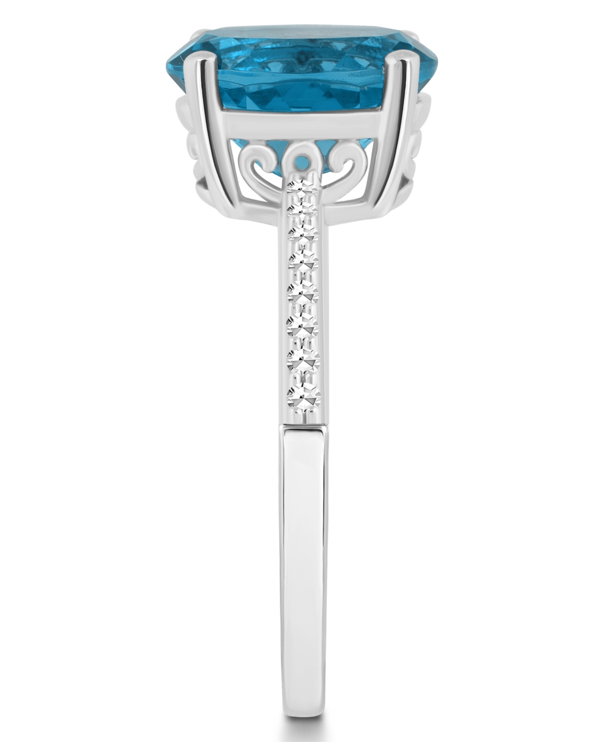 Macy's Women's(3-3/5 ct.t.w.) and Diamond (1/10 ct.t.w.) Ring in Sterling Silver - London Blue Topaz