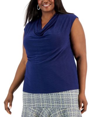Kasper - Plus Size Cowl Neck Cap Sleeve Top