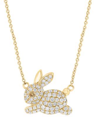 EFFY Collection - White Diamond (5/8 ct. t.w.) & Espresso Diamond Accent Bunny 17-1/2" Pendant in 14k Gold