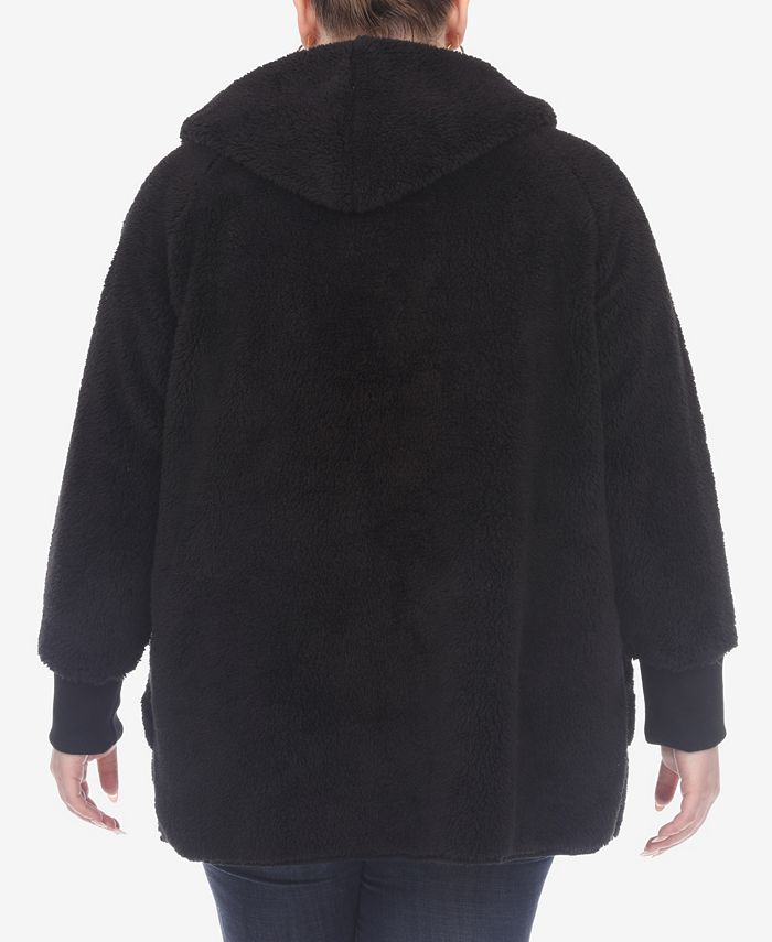 White Mark Plus Size Plush Hooded Cardigan Jacket with Pockets Macy's