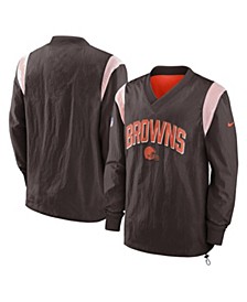 Men's Brown Cleveland Browns Sideline Athletic Stack V-Neck Pullover Windshirt Jacket