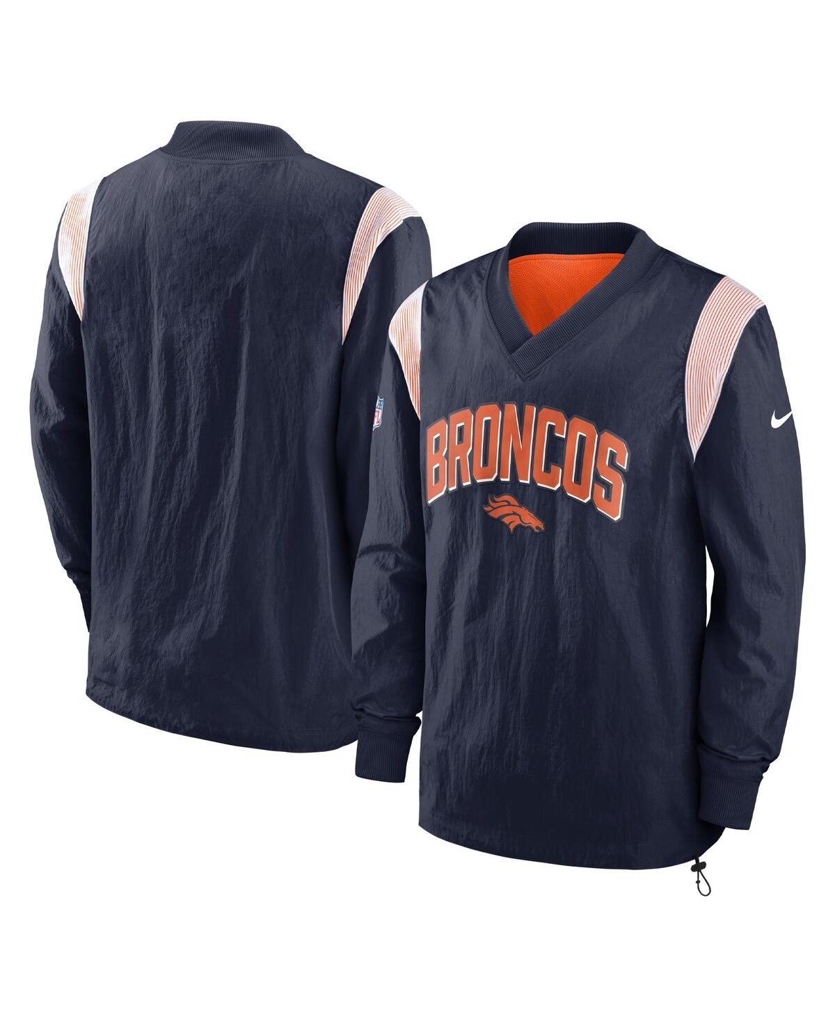 Shop Nike Men's  Navy Denver Broncos Sideline Athletic Stack V-neck Pullover Windshirt