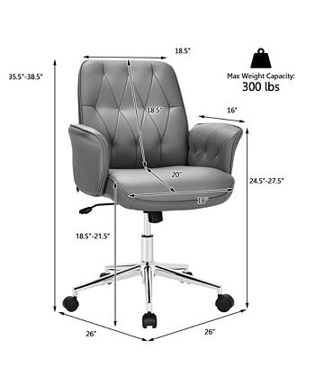 Costway Modern Home Office Leisure Chair PU Leather Adjustable Swivel ...