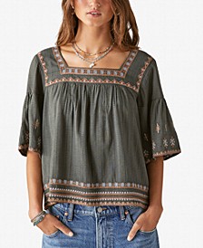 Bohemian Embroidered Square Neck Top 