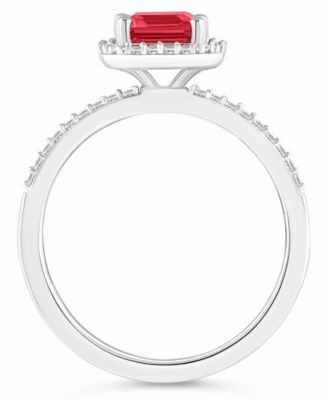 Lab-Grown Ruby (2 ct. t.w.) and Lab-Grown Sapphire (1/4 ct. t.w.) Halo Ring in 10K White Gold