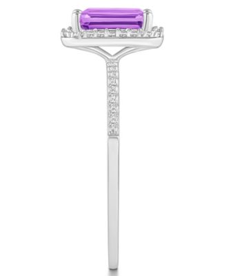 Amethyst (1-3/5 ct. t.w.) and Lab-Grown Sapphire (1/4 ct. t.w.) Halo Ring in 10K White Gold