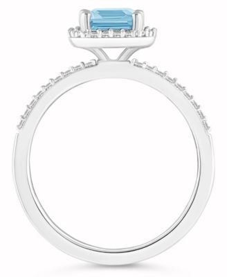 Lab-Grown Spinel Aquamarine (1-3/4 ct. t.w.) and Lab-Grown Sapphire (1/4 ct. t.w.) Halo Ring in 10K White Gold
