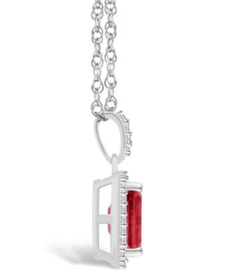 Lab Grown Ruby (2 ct. t.w.) and Lab Grown Sapphire (1/5 ct. t.w.) Halo Pendant Necklace in 10K White Gold