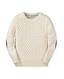 Hope Henry Boys' Crewneck Pullover Sweater with Elbow Patches, Kids