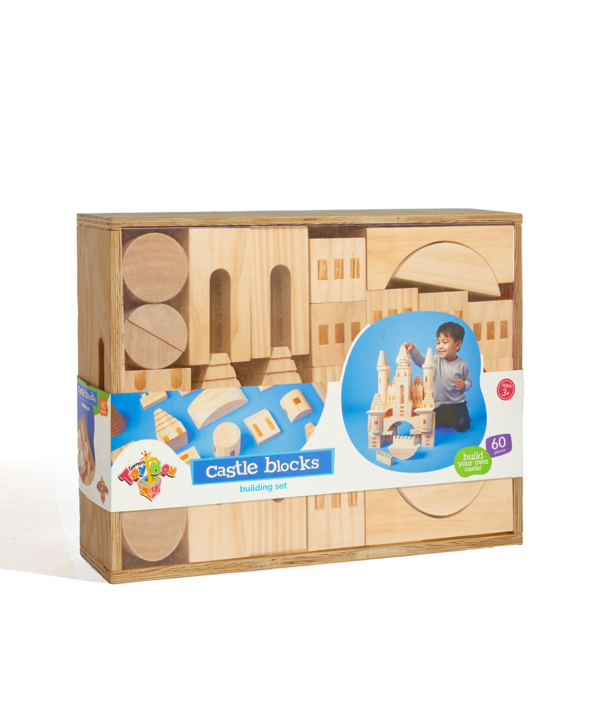 Geoffrey's Toy Box Kids' Solid Pine Wooden Castle Block Play Set, Created For Macy's In Tan