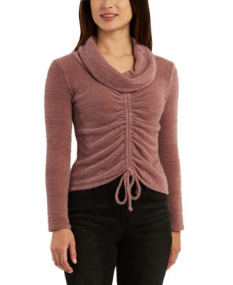 BCX - Juniors' Drawstring-Ruched Cowlneck Sweater