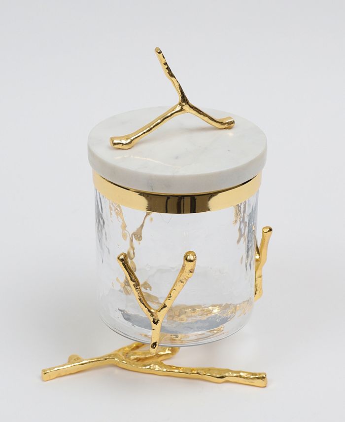Classic Touch Glass Canister on Twig Base with Marble Cover and Twig