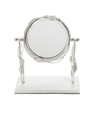 Table Mirror with Leaf Design Border and Marble Base, 4" x 14"