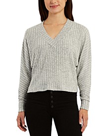 Juniors' V-Neck Ribbed Dolman-Sleeve Sweater