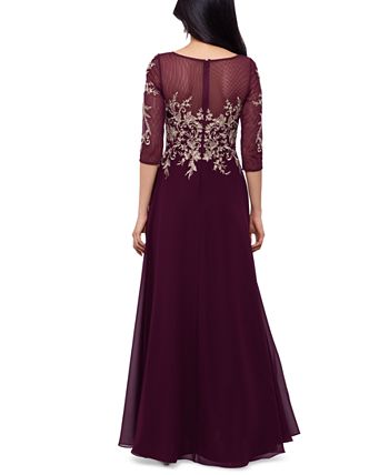 Betsy & Adam Embroidered 3/4-Sleeve Gown & Reviews - Dresses - Women ...