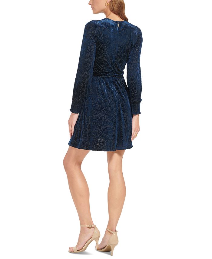 Tommy Hilfiger Women's Paisley Mock-Neck Dress Blue Size 14