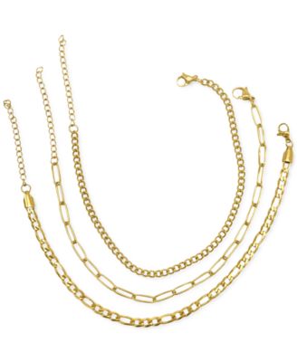Curb Chain, Paper Clip Chain, and Figaro Chain Anklet Set