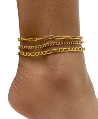 Curb Chain, Paper Clip Chain, and Figaro Chain Anklet Set