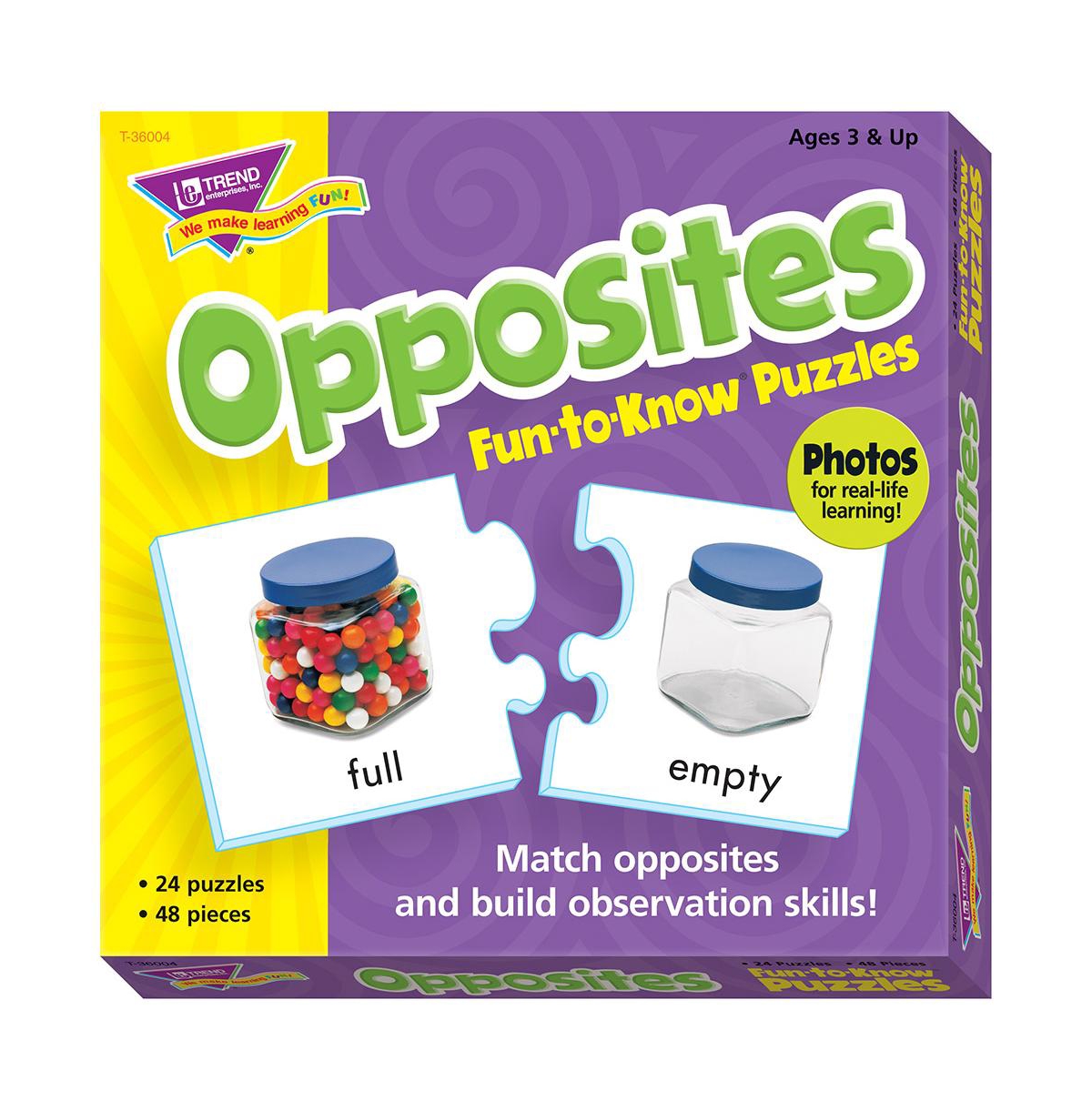 Trend Enterprises Kids' Opposites 48 Piece Puzzle Set, 3" X 6" In Multi