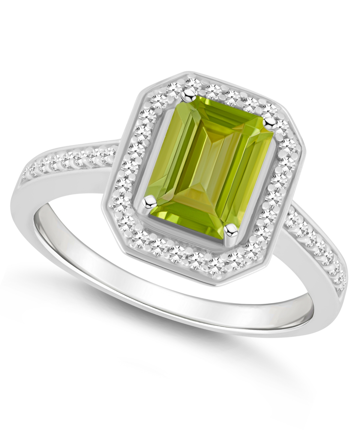 Macy's Peridot (1-2/3 Ct. T.w.) And Diamond (1/5 Ct. T.w.) Halo Ring In Sterling Silver In Peridot