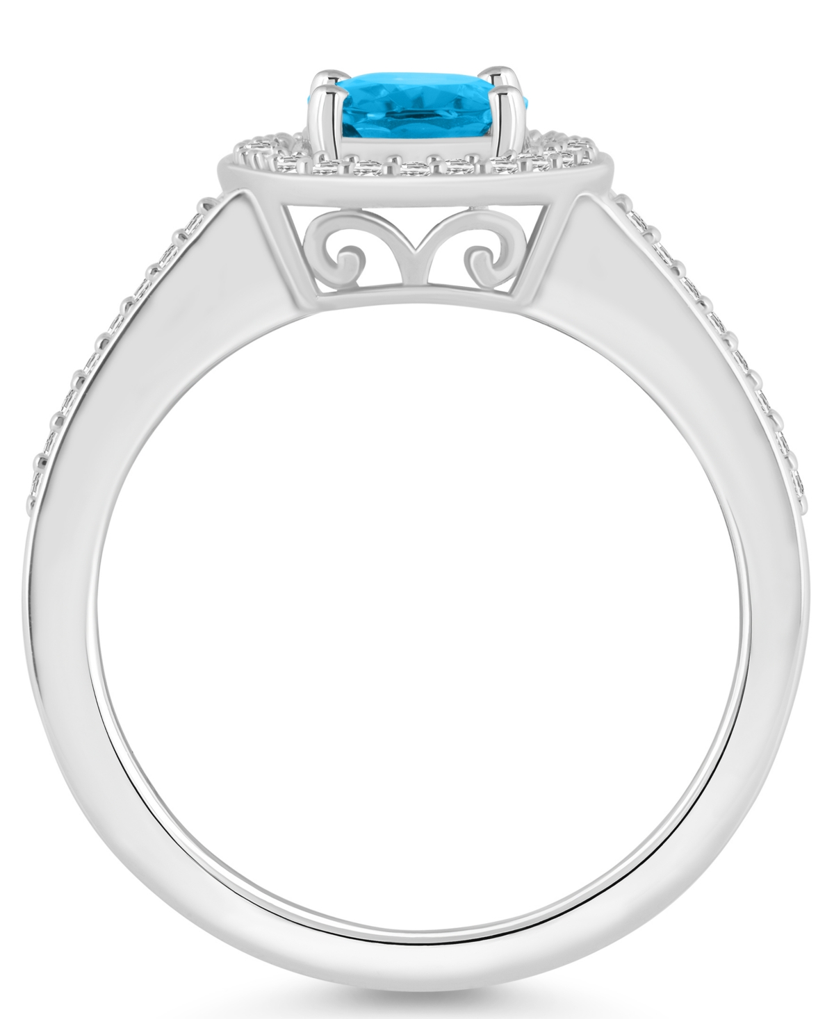 Macy's(1-3/5 ct. t.w.) and Diamond (1/5 ct. t.w.) Halo Ring in Sterling Silver - Blue Topaz