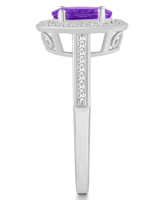 Amethyst (1-1/5 ct. t.w.) and Diamond (1/5 ct. t.w.) Halo Ring in Sterling Silver