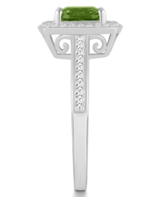 Peridot (1-1/2 ct. t.w.) and Diamond (1/4 ct. t.w.) Halo Ring in Sterling Silver