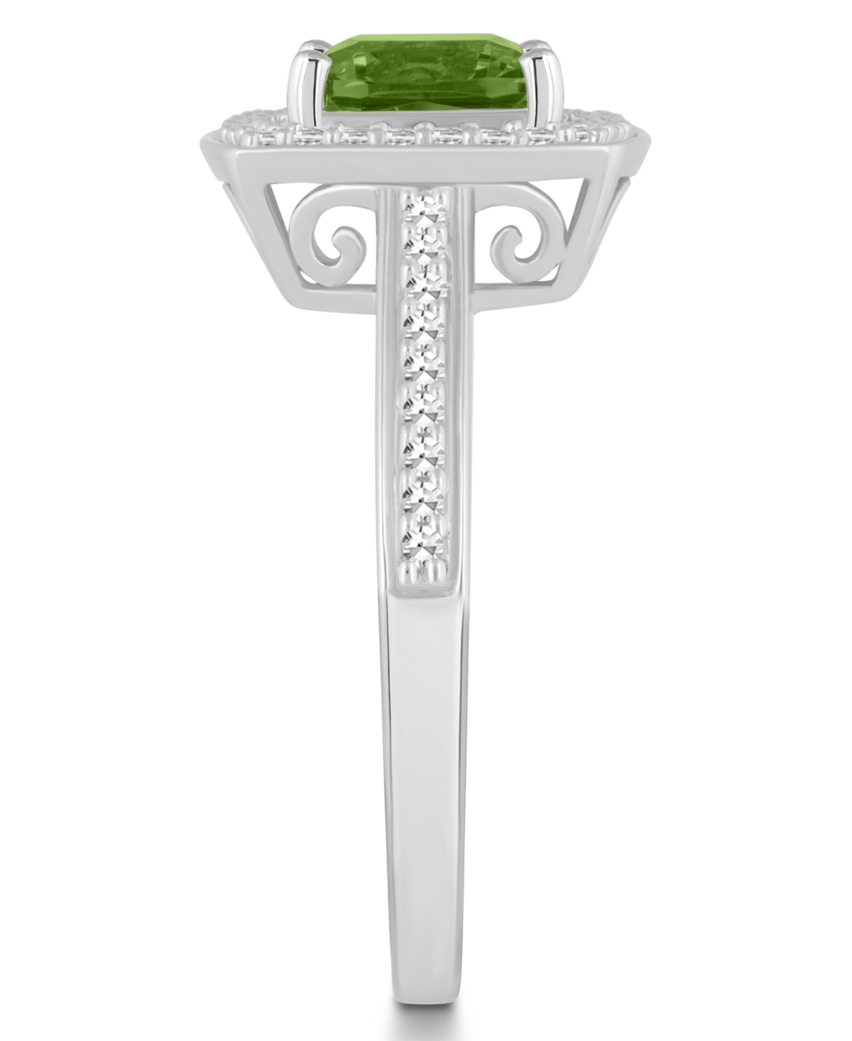 Macy's(1-1/2 ct. t.w.) and Diamond (1/4 ct. t.w.) Halo Ring in Sterling Silver - Peridot