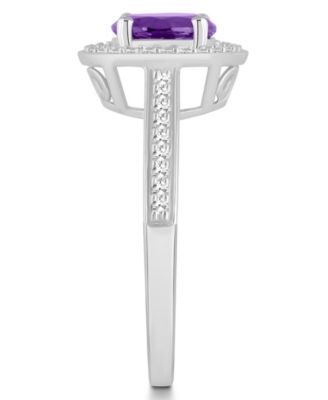 Amethyst (1-1/4 ct. t.w.) and Diamond (1/5 ct. t.w.) Halo Ring in Sterling Silver